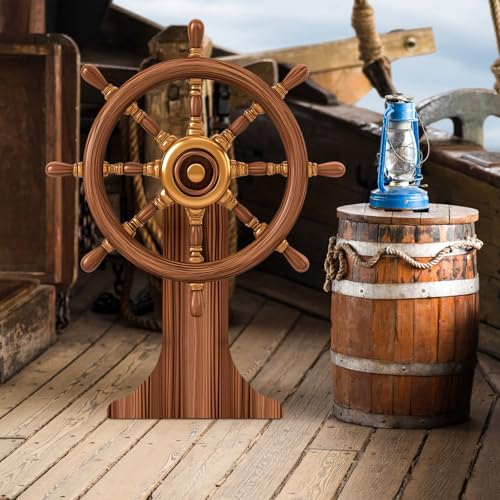 Pirate Ship Wheel Cardboard Standee for Nautical Party Decorations - 4x2.95 ft