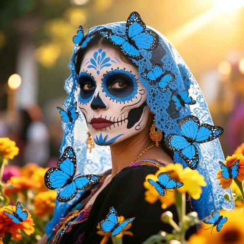 60Pcs Blue Monarch Butterfly Wall Stickers Decorations - Day of the Dead & Party Decor