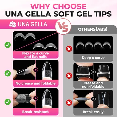 Medium Almond Gel Tips Nail Kit - Pre-Etched False Nail Tips with UV Lamp & Glue