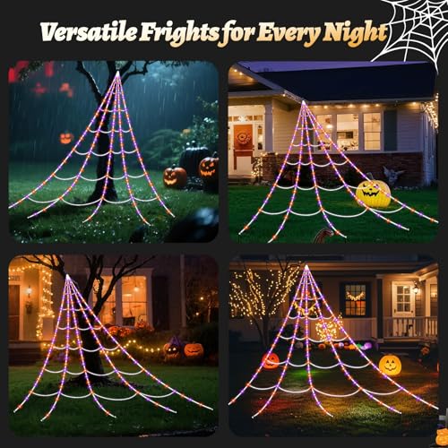 Giant 16ft LED Spider Web Halloween Outdoor Decoration - Waterproof, 8 Modes