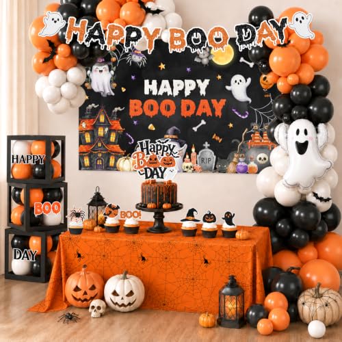 Halloween Birthday Party Decorations Kit with Banner Balloons Plates Napkins - Happy Boo Day Variation