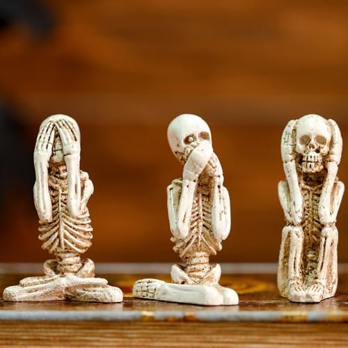 Halloween Skeleton Statue See Hear Speak No Evil Meditation - LemonRoad