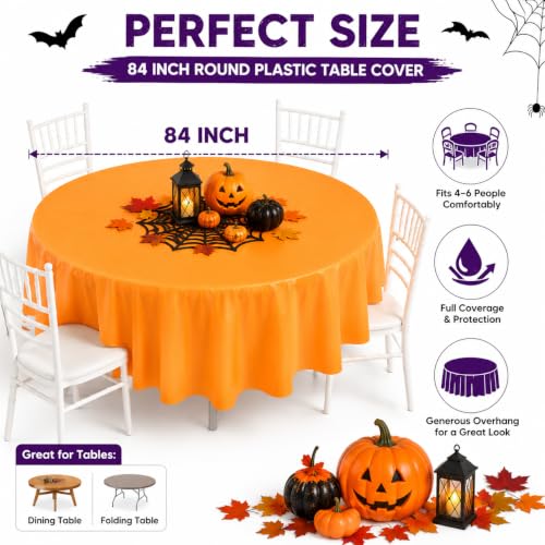 Halloween Plastic Round Tablecloths 84 Inch - 12 Pack Festive Party Table Cover