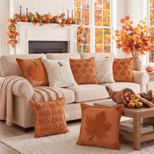 Fall Beige Pumpkin Pillow Covers 20x20 Set of 2 - Double-Sided Autumn Decor