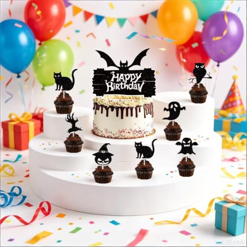 Halloween Party Decoration Set with Banner, Hanging Swirls, Cake & Cupcake Toppers