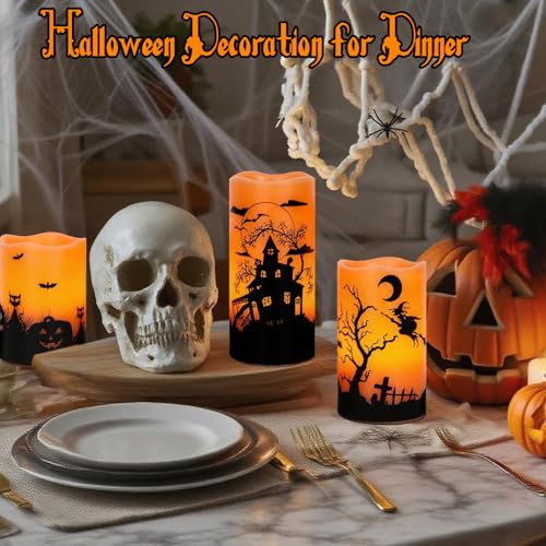 Orange Rechargeable Flameless Candle Set - Halloween Flickering LED with Timer