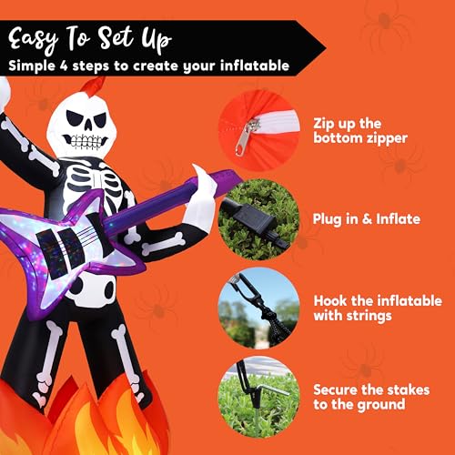 6ft Halloween Inflatable Skeleton with Guitar, LED Lights & Haunted Music Outdoor Decor
