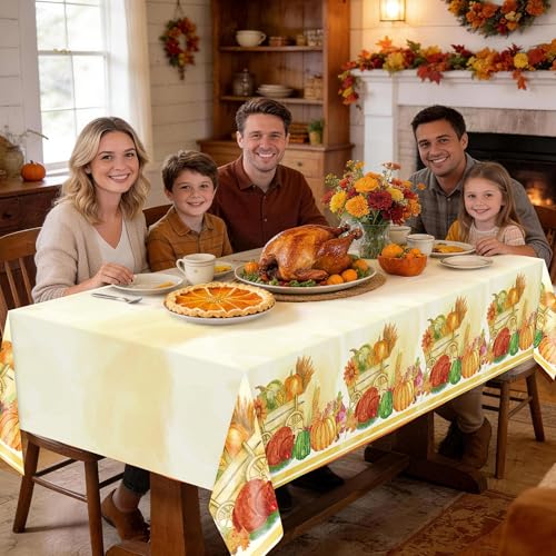 Childom 3 Pack Thanksgiving Plastic Tablecloths 54x108 Inch - Fall Harvest Decor