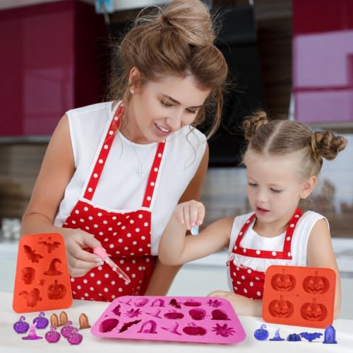 Halloween Silicone Mould 4pcs - 3D Skull Pumpkin Bat Witch Hat Gummy Candy Molds