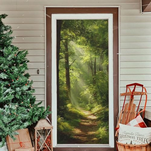 Stretch Fabric Door Cover 32x79 Inches for Holiday & Party Decor - Forest Design