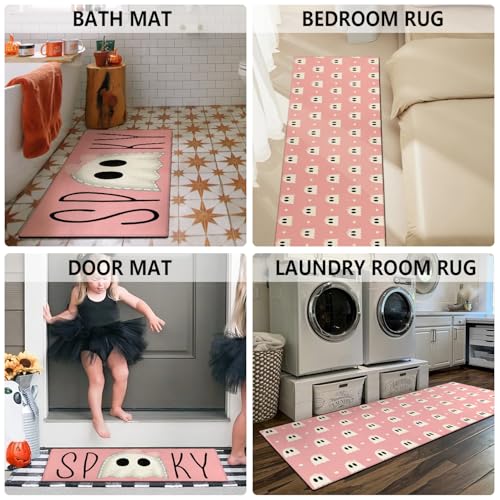 Halloween Kitchen Mat Set of 2 Polka Dots Spooky Ghost Floor Rugs Non-Slip Washable Home Decor 2026