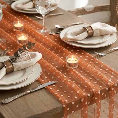 Caramel Gauze Flocking Table Runner 28 x 120 Inches for Fall Weddings & Events