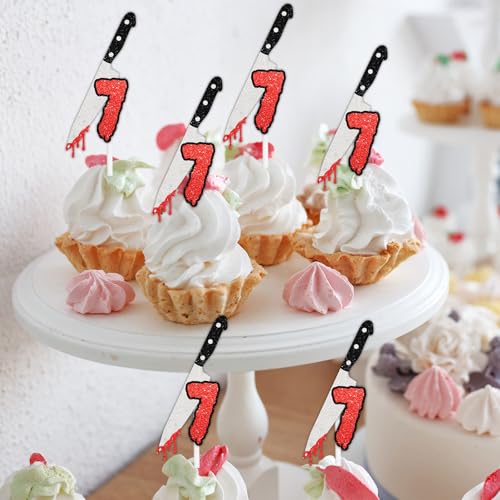 7th Birthday Cupcake Toppers Bloody Knife Slasher Theme - 18 Pack, Variation 7