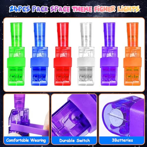 Space Theme LED Finger Lights - 24PCS Glow in Dark Toys for Kids & Parties - Variation: Space