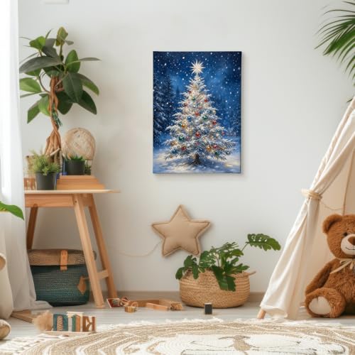 Christmas Tree Wall Art Canvas Painting 11x14 Framed Holiday Decor Variation of Tree 2