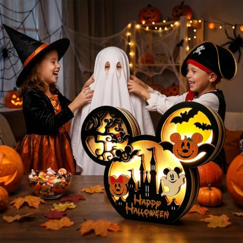 Halloween Wooden Table Centerpieces - Spooky Pumpkin, Ghost & Bat Decor