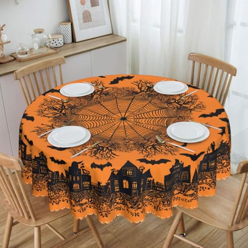 Halloween Round Tablecloth 60 Inch Polyester Washable Home Decor - Halloween / 60 Inch Round