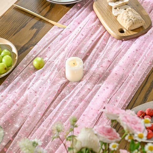 Pink Gold Star Gauze Tablecloth 60x140 Inch Rectangular for Dining & Decor – Horaldaily