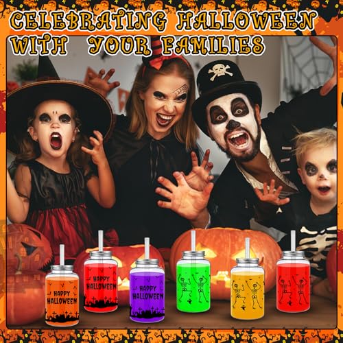 Halloween Skeleton Cups Set - Reusable 16 oz Skull Drinkware with Lids & Straws - 20 Pack
