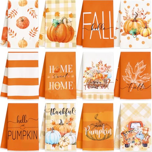 Fall Kitchen Towels Set - 12 Pack Microfiber Dish & Hand Towels 16x24 Inches