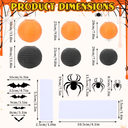 Halloween Paper Lanterns Set - Black and Orange, 18 pcs for Spooky Party Decor