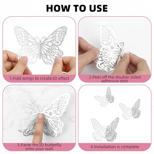 Silver 72Pcs 3D Butterfly Wall Decor Stickers - Removable Room Decorations