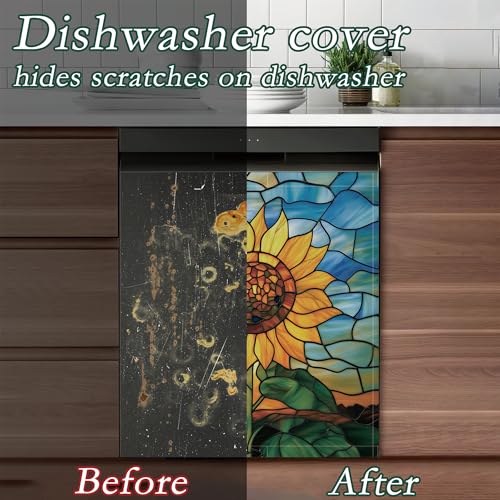Sunflower Dishwasher Magnet Cover - Decorative Refrigerator Front Panel 23x26 Inch