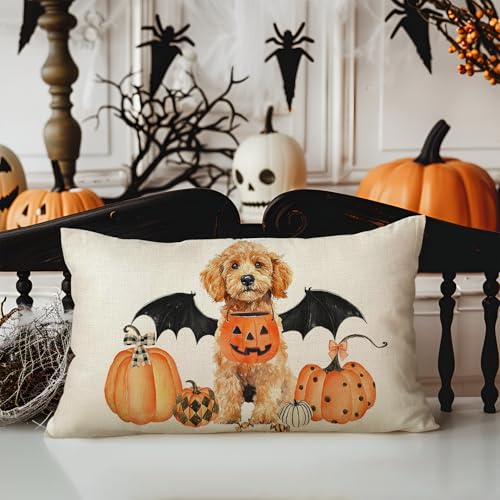 Halloween Pillow Covers 12x20 Inch Dog Pillow Cover - Golden Doodle Halloween Sofa Bed Decor