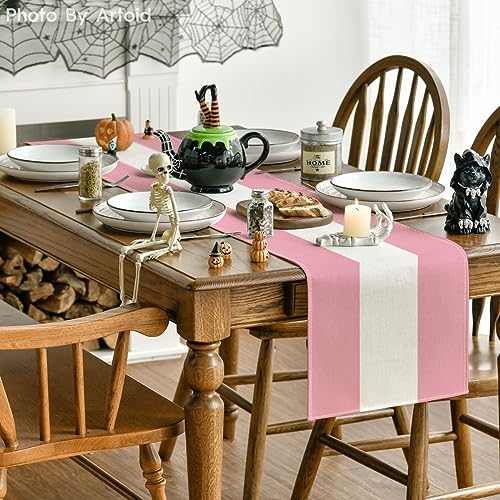 Pink White Stripes Table Runner 13x72 Inch Christmas Holiday Home Decor