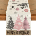 Pine Tree Merry Xmas Table Runner 13x72 Inch - Pink Holiday Decor