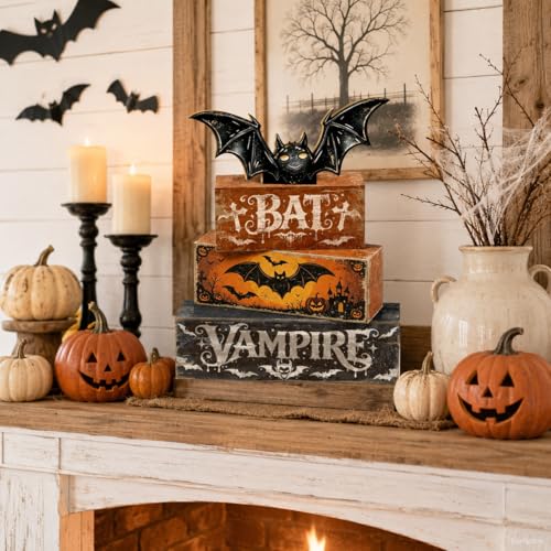 Halloween Bat Decor Indoor - Rustic Farmhouse Style Bat Accent for Tabletop & Tray Decor - Variation: Bat