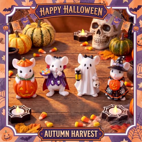 Halloween Mouse Figurines Set - 4 Cute Spooky Table Decorations - Halloween Decor