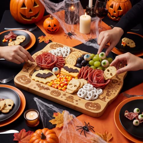 Large Halloween Pumpkin Charcuterie Board - Laser Engraved Bamboo Serving Tray