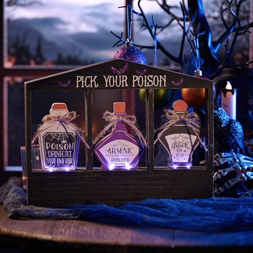 Large Halloween Decor with Purple LED Lights - Pick Your Poison Rustic Sign