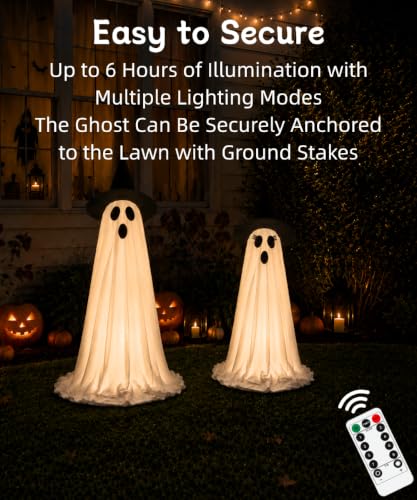 Lighted Halloween Ghost Decorations with Remote & Timer - White, 2 Pack