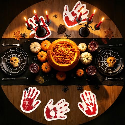 Halloween Bloody Handprint Placemats - 50 Pack, 13 Inch Spooky Table Decor