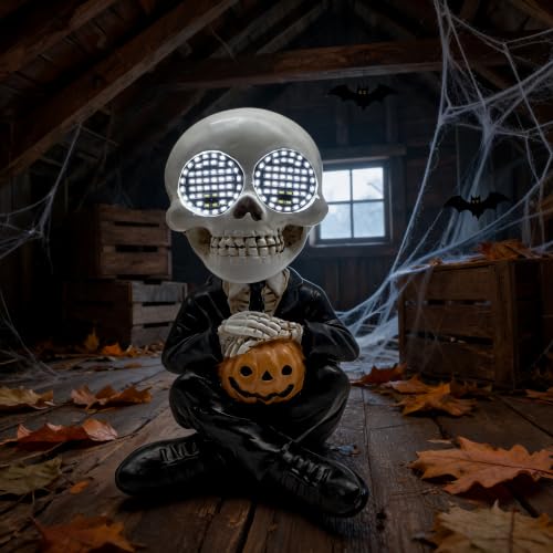 Halloween Skeleton Statue with LED Eyes - Cheerful Skeleton Figurine for Indoor Decor - Variation: Skeleton