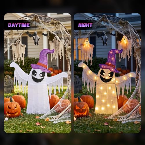 Large Lighted Halloween Ghost Decor - White Ghost, 30 Inches Indoor Outdoor