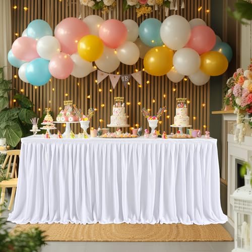 White 17ft Pleated Table Skirt for Rectangular Tables - Wedding Party Decor