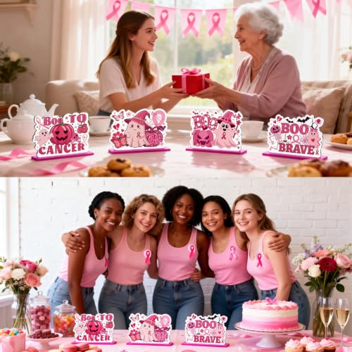 Pink Breast Cancer Awareness Halloween Wooden Table Decorations - 6 Pcs