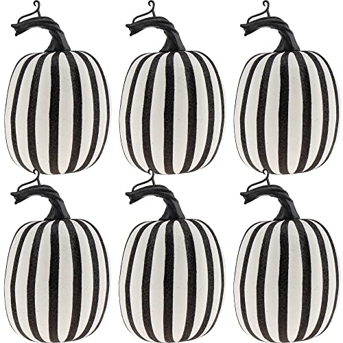 Artificial Pumpkin Set - 6 Pcs Fake Zebra Pumpkins for Fall Halloween Thanksgiving Decor 4.7 Inch