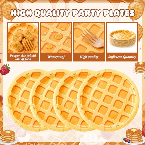 50pcs Waffle Theme Disposable Paper Plates - 9 Inch Rustic Party Supplies