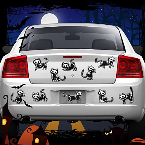 Halloween Skeleton Cat Magnets Set - Reflective Waterproof Decor for Refrigerator & Metal Surfaces