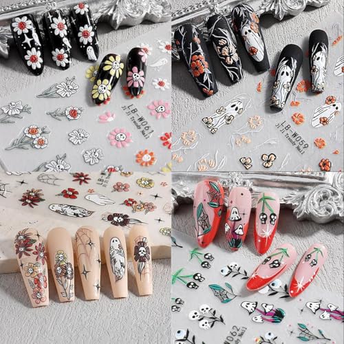 Halloween Nail Stickers - 10 Sheets 5D Embossed Self-Adhesive Nail Decals - Style-07