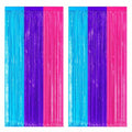Blue Purple Pink Metallic Foil Fringe Curtains Set - Tinsel Backdrop for Parties