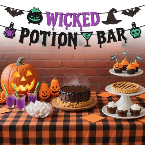 Halloween Bar Banner with Glitter Potion Icons - Pre-Strung Party Decor