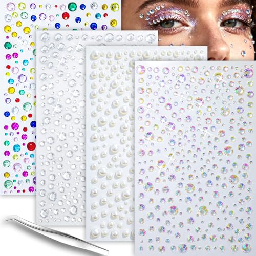 Self-Adhesive Face Gems Set - 4 Sheets for Makeup, Face & Body - Variation 4
