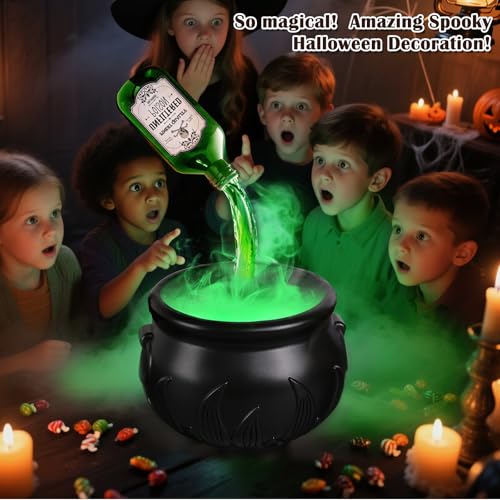 Magic Halloween Cauldron Decor with Floating Potion, Fog & Lights - 1 Pc