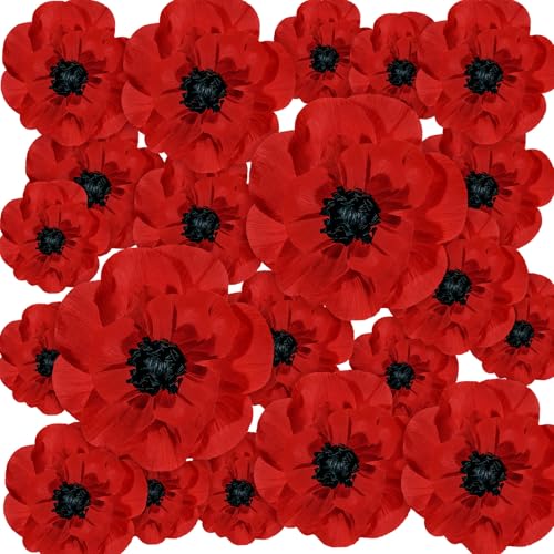 Large Red Poppy Paper Flowers Set of 30 Halloween Party Decor - Variation of THIS listing