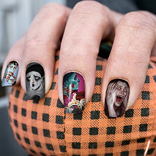 Halloween Nail Wraps Set - 14 Sheets Gothic Ghost Skull Demon Patterns with 2 Nail Files